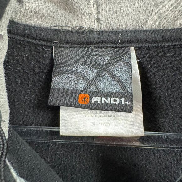 Vintage And1 Mens Black Basketball Hoodie With Zip Front & Pockets Y2K 90s READ - Picture 4 of 13